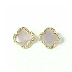 COPY - QUATREFOIL/CLOVER 14K GP STUD EARRINGS WITH PAVE CRYSTALS